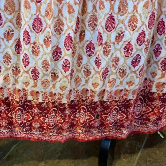 Xhileration Women’s Small Boho Maxi Sundress Dress Red and Tan Adjustable Straps - Picture 4 of 11